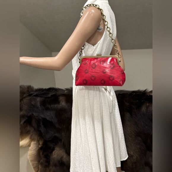 Red Cowhide Leather Handmade Push-lock Purse/Crossbody Includes  Small Clutch - Picture 3 of 16